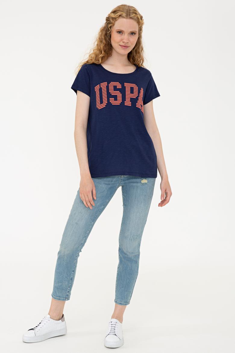 Kadın Lacivert Bisiklet Yaka Tişört - 50238124008