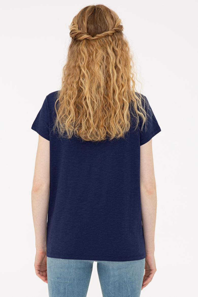 Kadın Lacivert Bisiklet Yaka Tişört - 50238124008