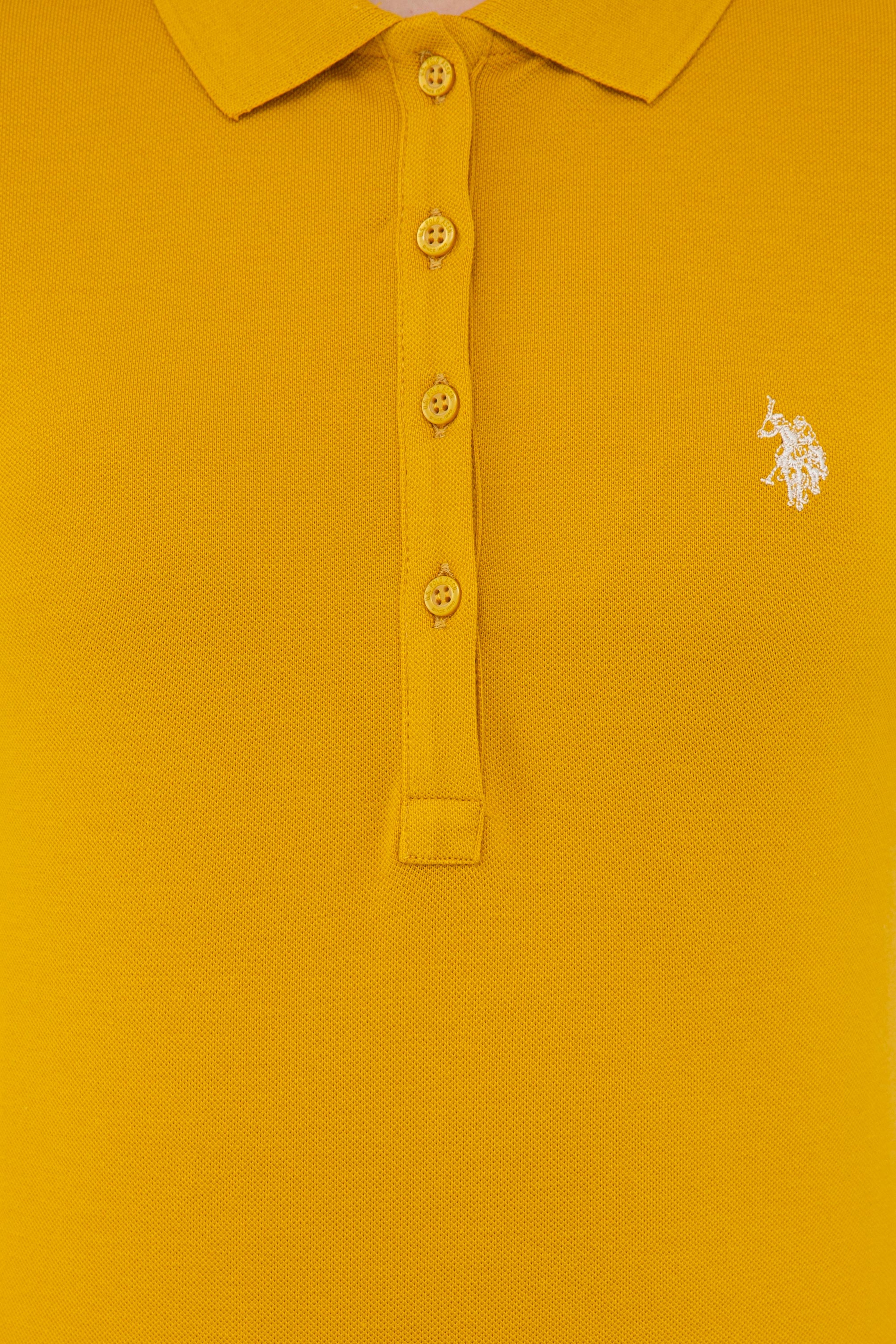 Kadın Sarı Basic Polo Yaka Tişört - Image 5