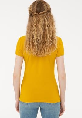 Kadın Sarı Basic Polo Yaka Tişört - 50234714176