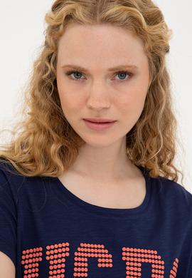 Kadın Lacivert Bisiklet Yaka Tişört - 50238124008