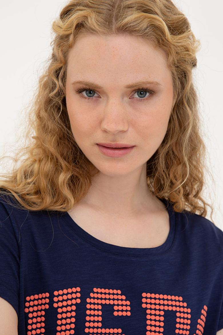 Kadın Lacivert Bisiklet Yaka Tişört - 50238124008