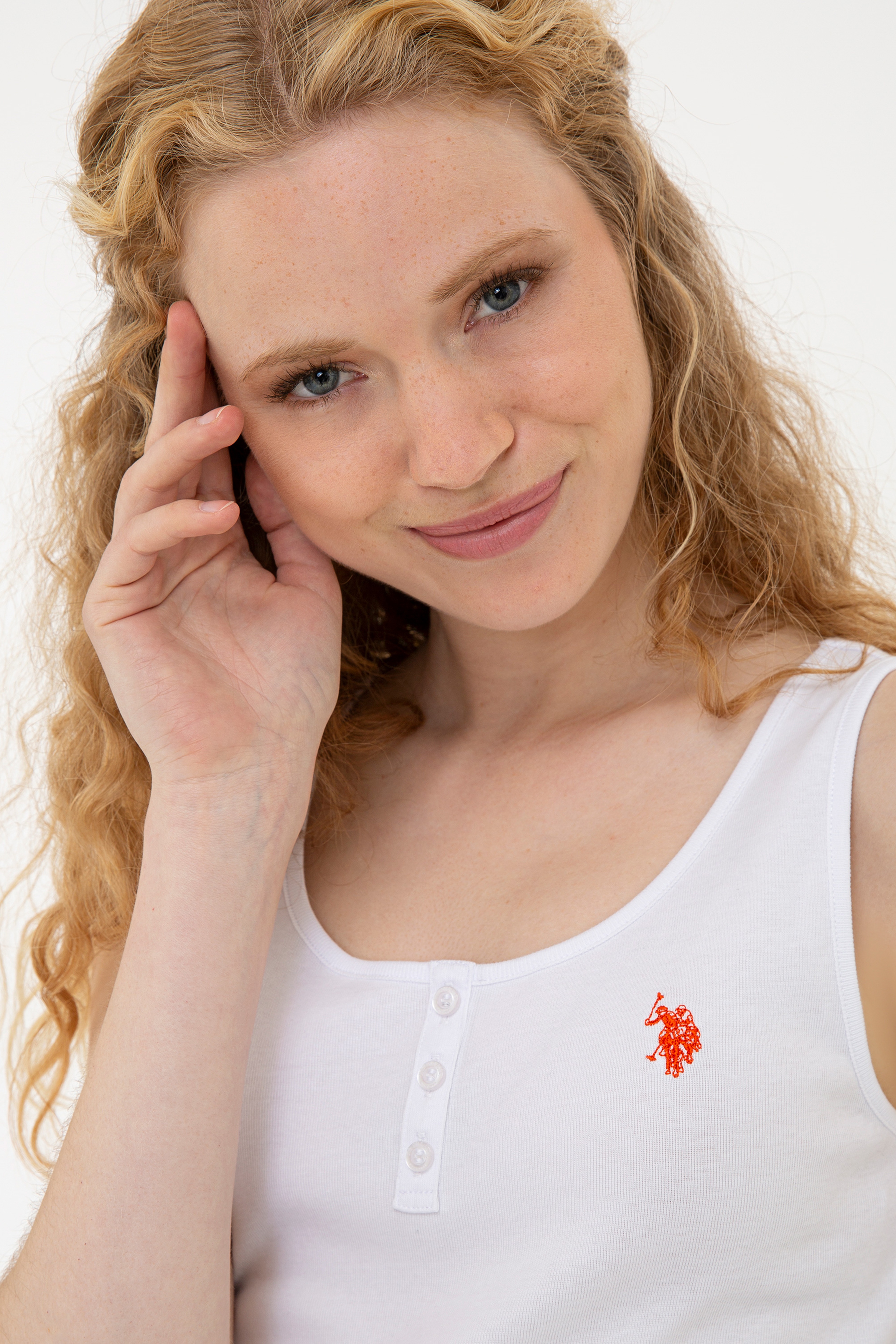 Kadın Beyaz Derin Bisiklet Yaka T-Shirt Basic - Image 2