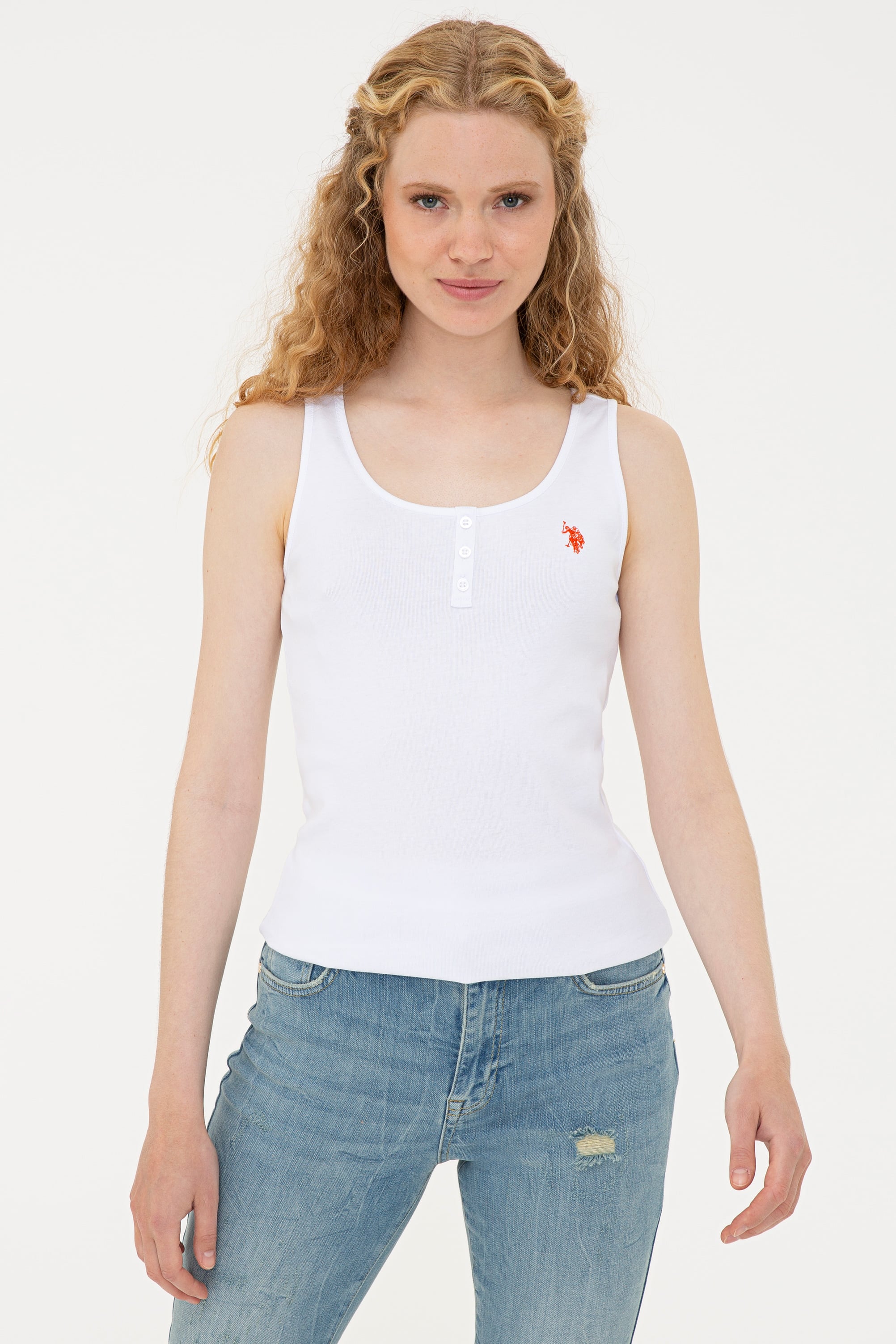Kadın Beyaz Derin Bisiklet Yaka T-Shirt Basic