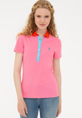 Kadın Pembe Basic Polo Yaka Tişört - 50239598029