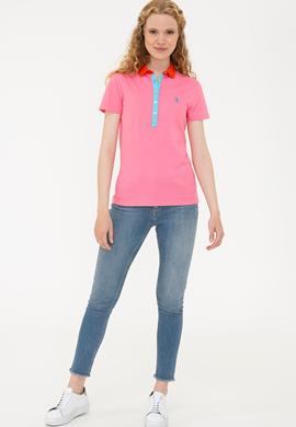 Kadın Pembe Basic Polo Yaka Tişört - 50239598029