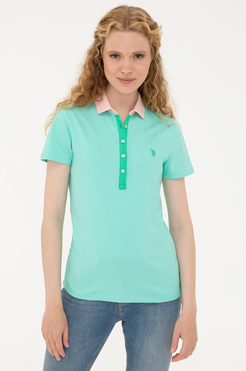 Kadın Mint Basic Polo Yaka Tişört