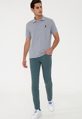 Erkek Gri Melanj Polo Yaka Basic T-Shirt - 50232308060