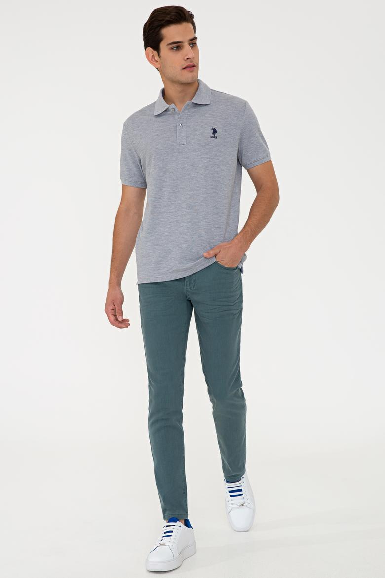 Erkek Gri Melanj Polo Yaka Basic T-Shirt - 50232308060