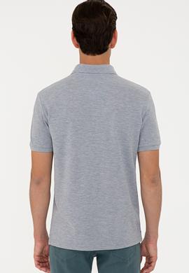 Erkek Gri Melanj Polo Yaka Basic T-Shirt - 50232308060