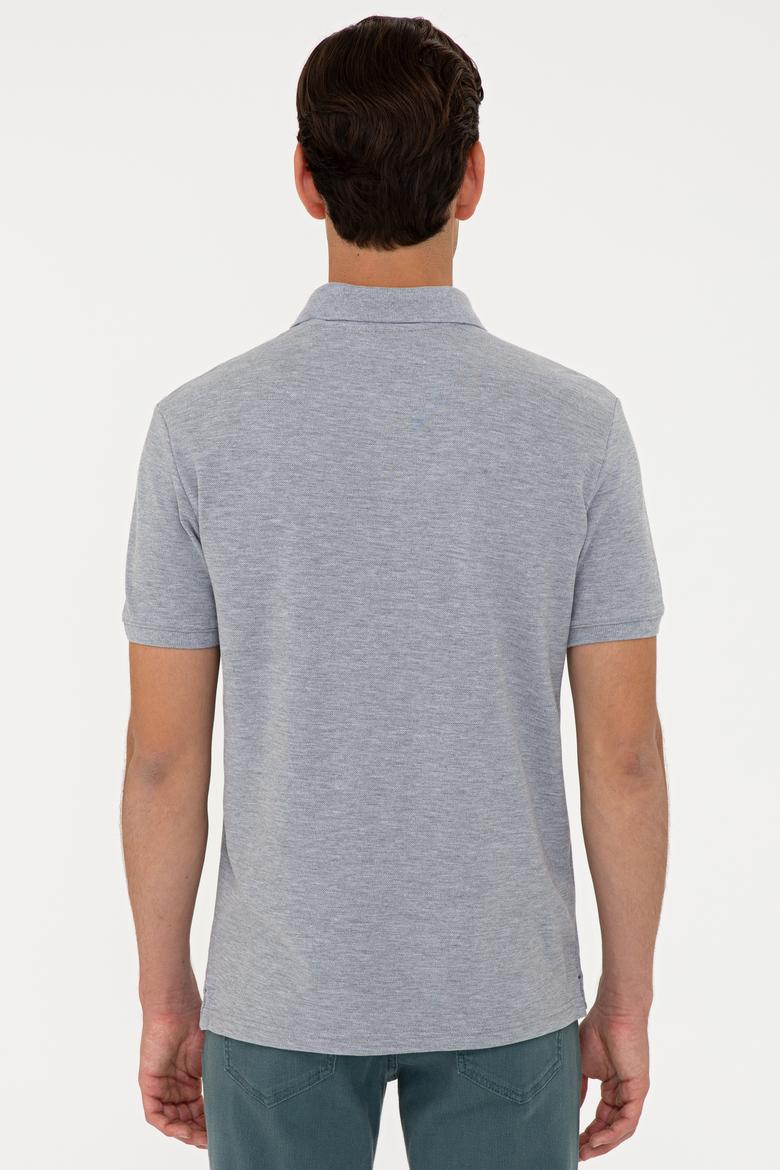 Erkek Gri Melanj Polo Yaka Basic T-Shirt - 50232308060