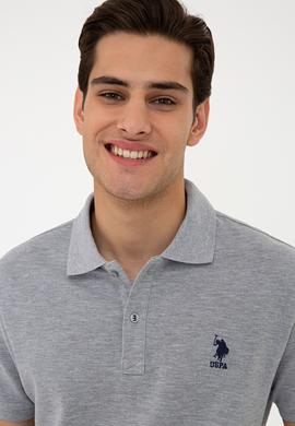 Erkek Gri Melanj Polo Yaka Basic T-Shirt - 50232308060