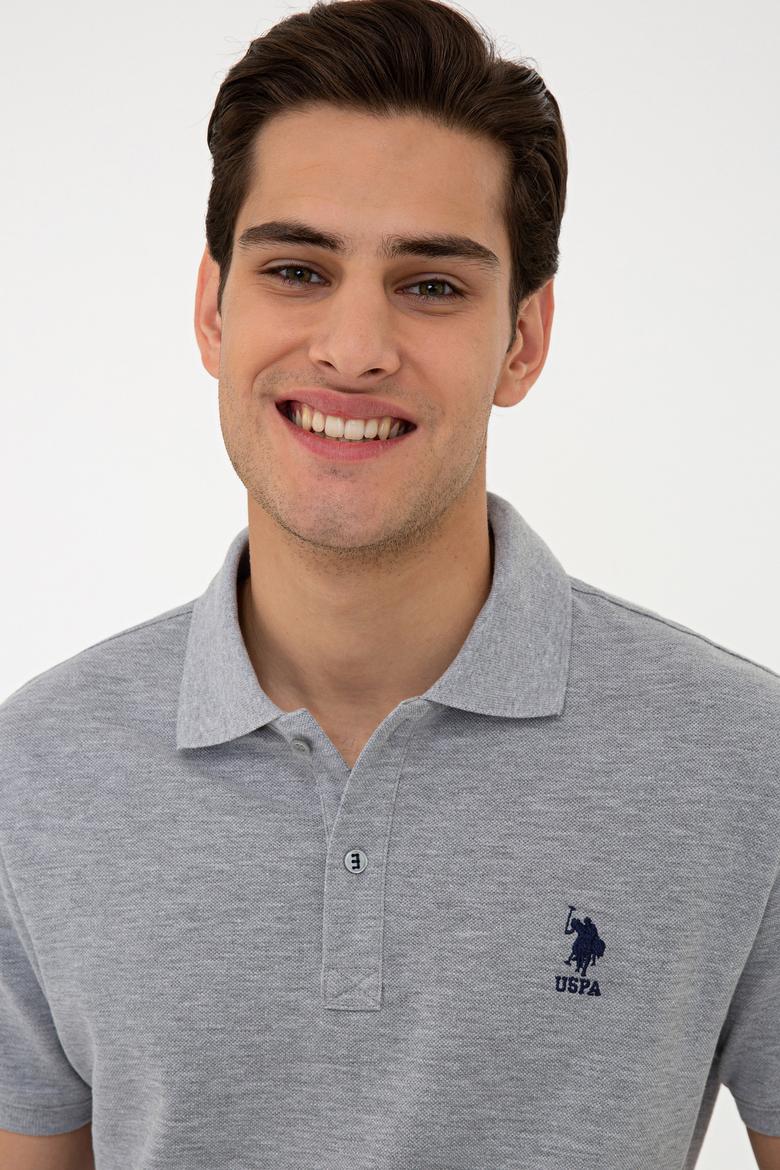 Erkek Gri Melanj Polo Yaka Basic T-Shirt - 50232308060