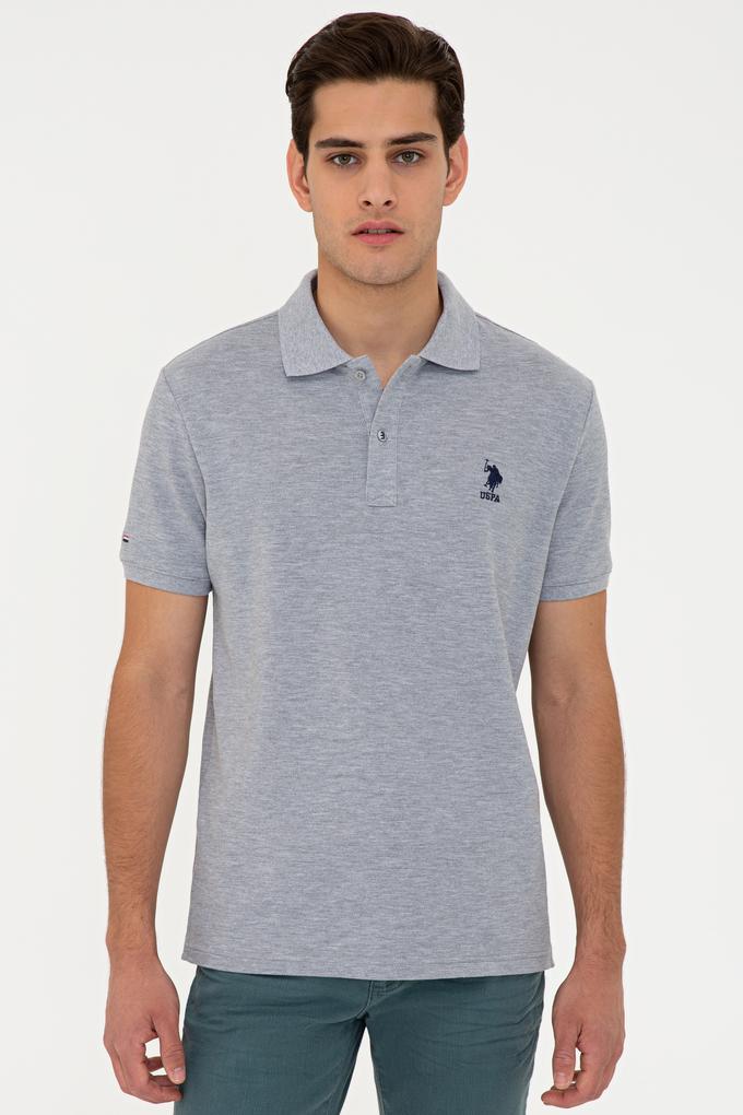 Erkek Gri Melanj Polo Yaka Basic T-Shirt