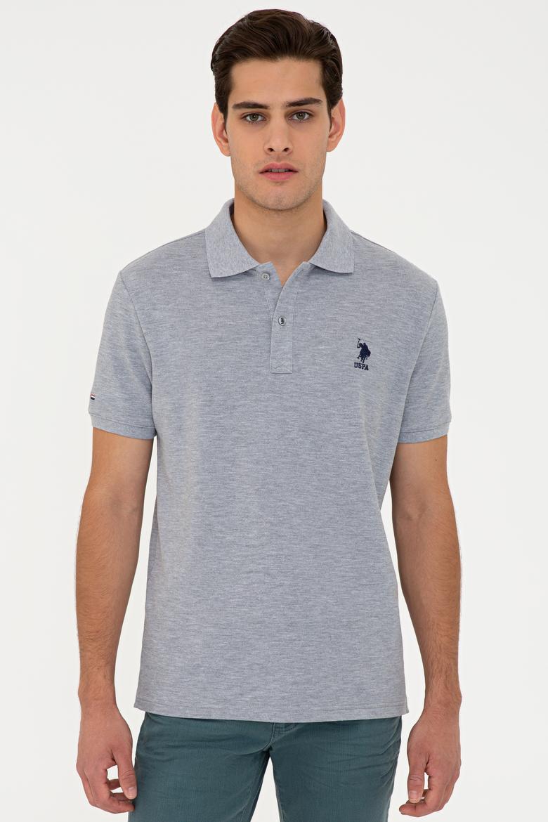 Erkek Gri Melanj Polo Yaka Basic T-Shirt