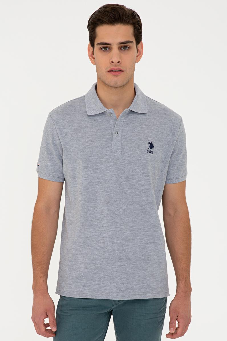 Erkek Gri Melanj Polo Yaka Basic T-Shirt