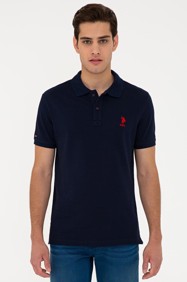 Erkek Koyu Lacivert Polo Yaka Basic T-Shirt