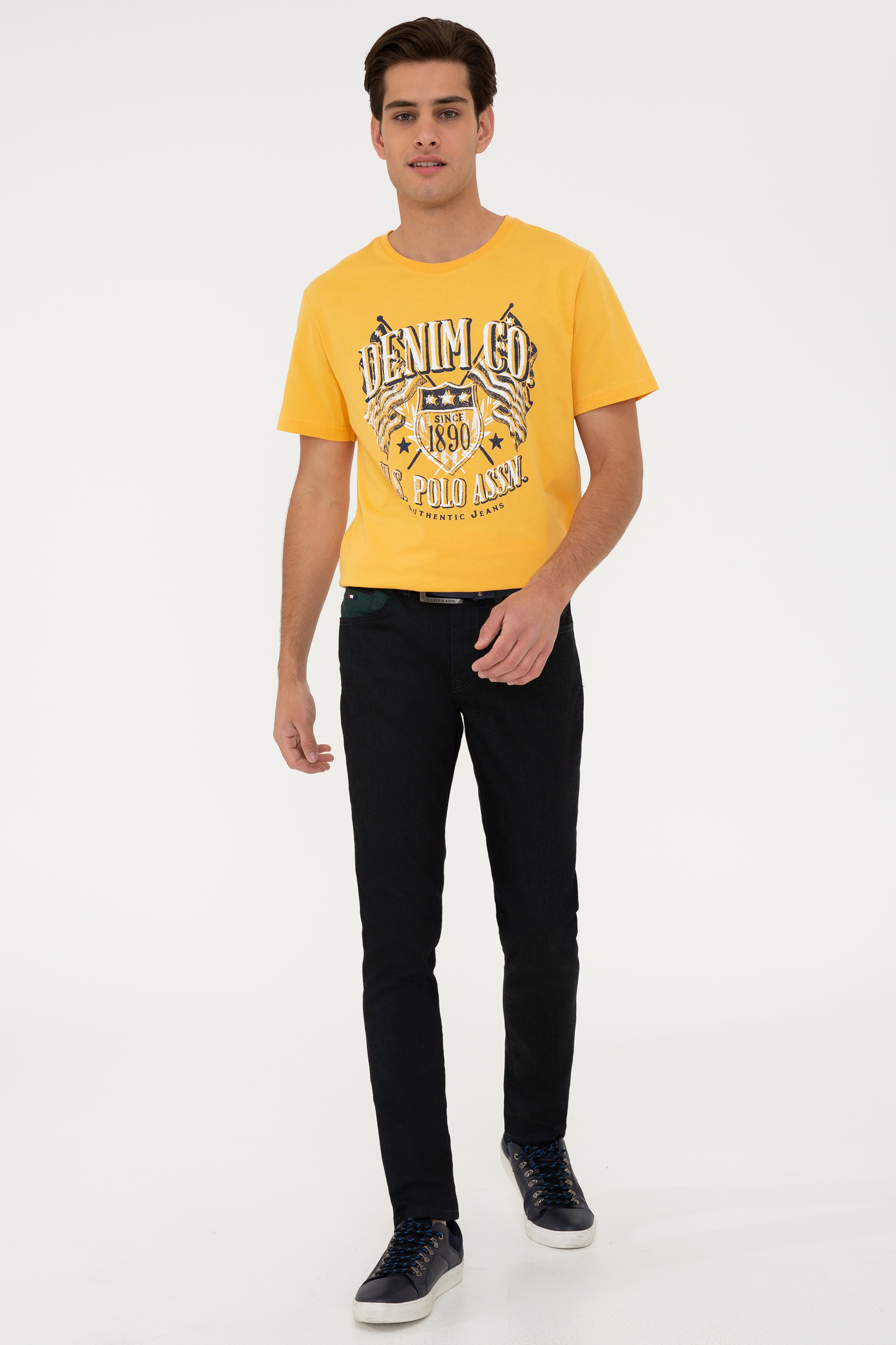 Erkek Sarı Bisiklet Yaka T-Shirt - Image 4