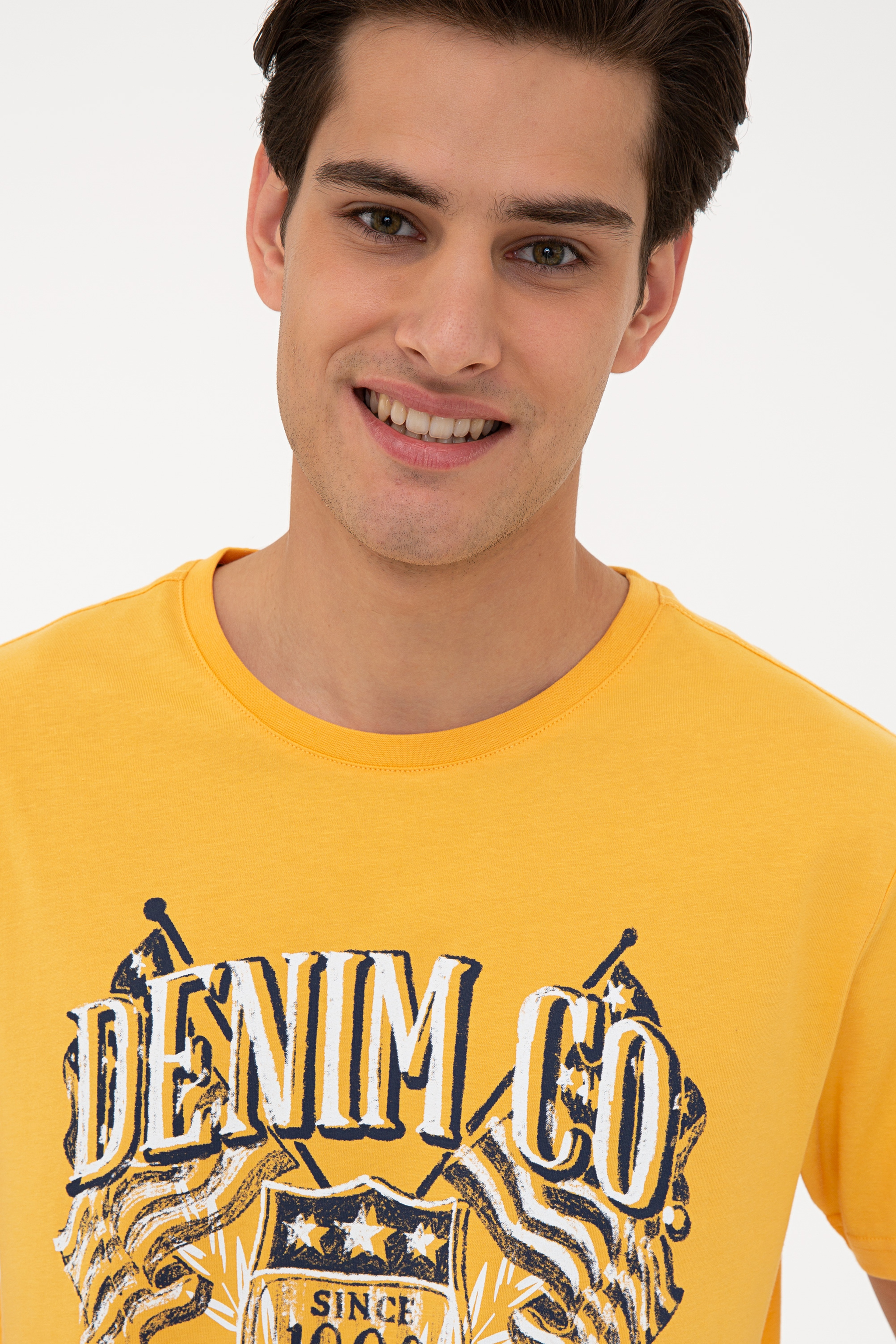 Erkek Sarı Bisiklet Yaka T-Shirt - Image 2