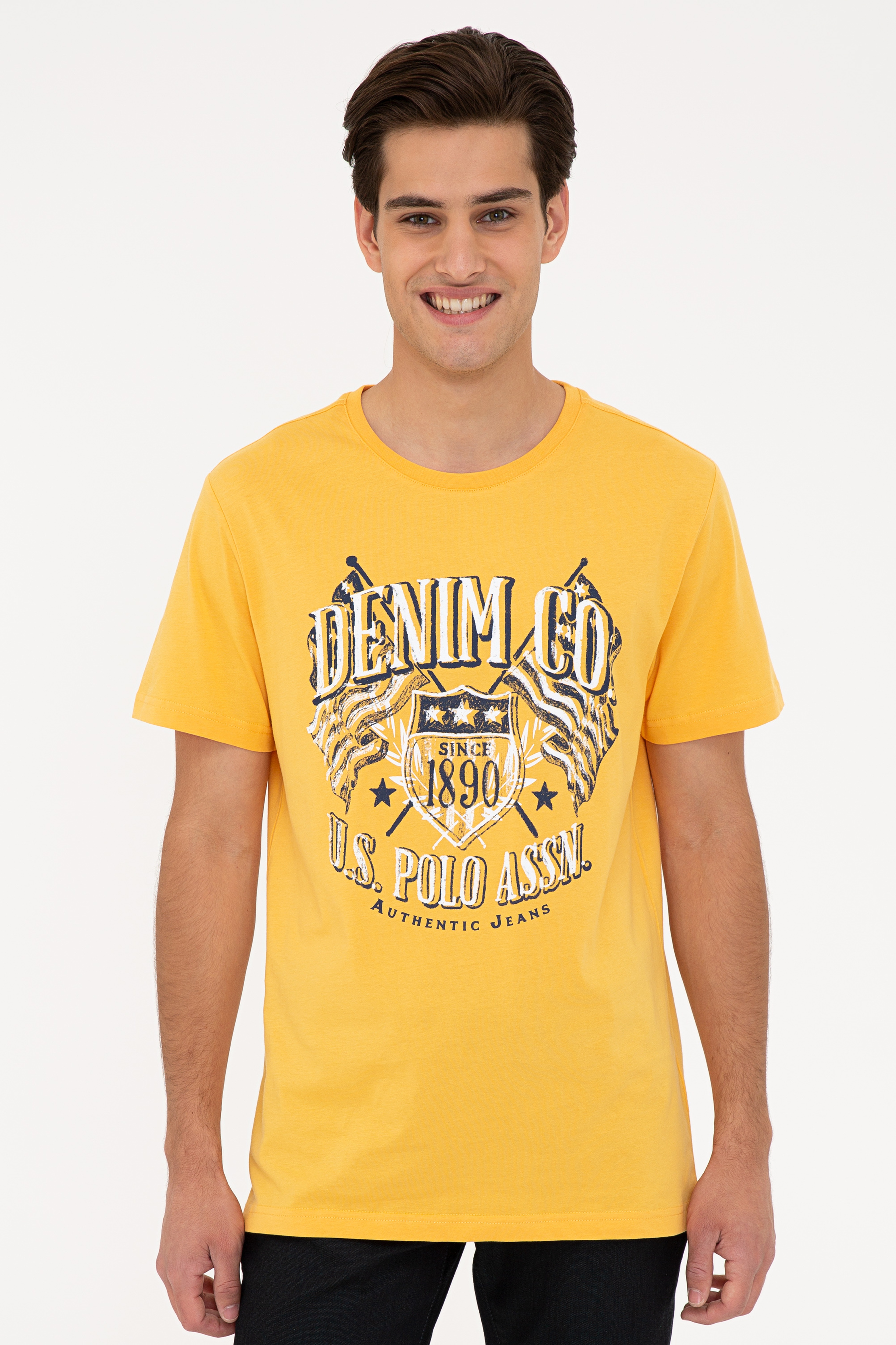 Erkek Sarı Bisiklet Yaka T-Shirt - Image 1