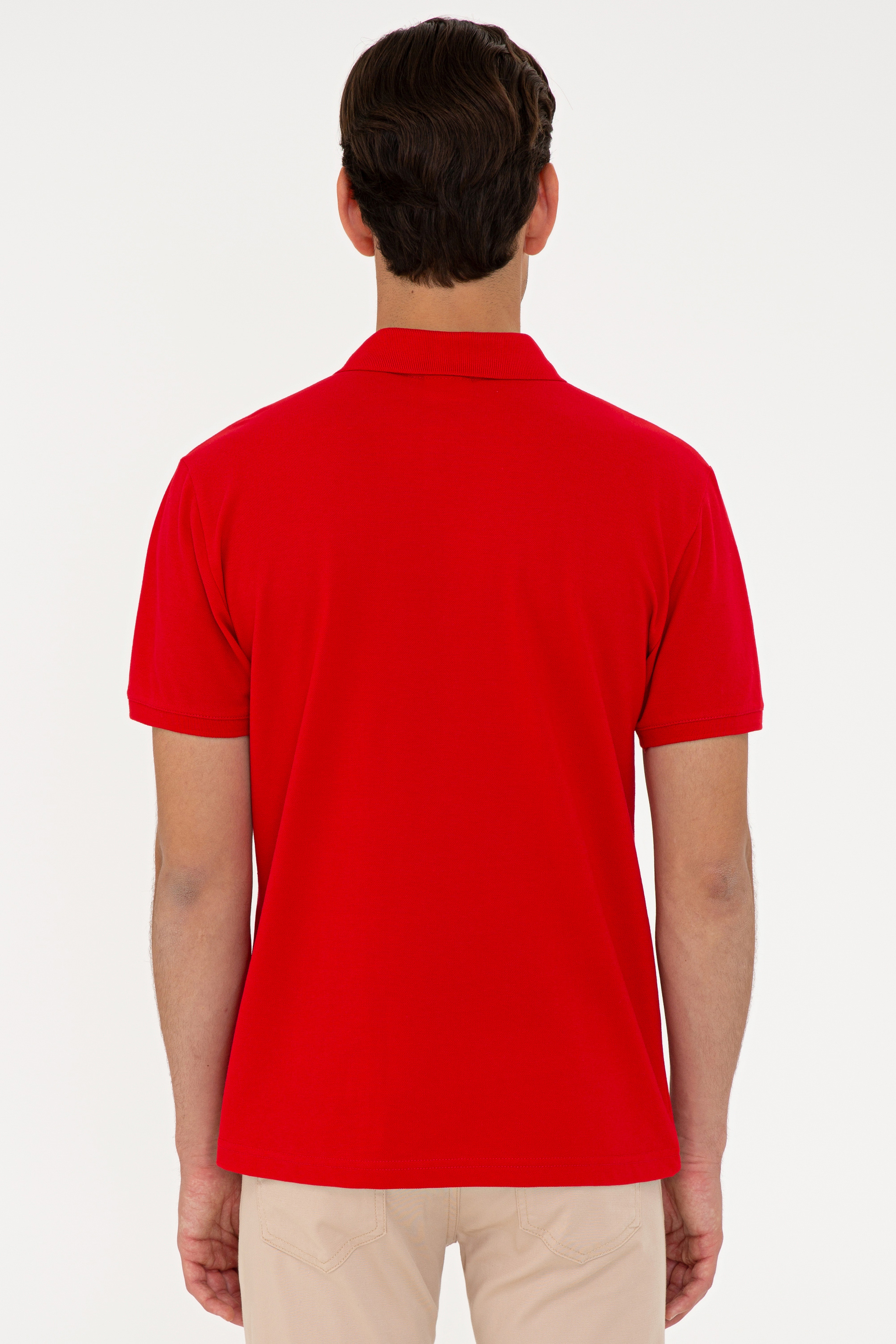 Erkek Kırmızı Basic Polo Yaka Tişört - Image 3