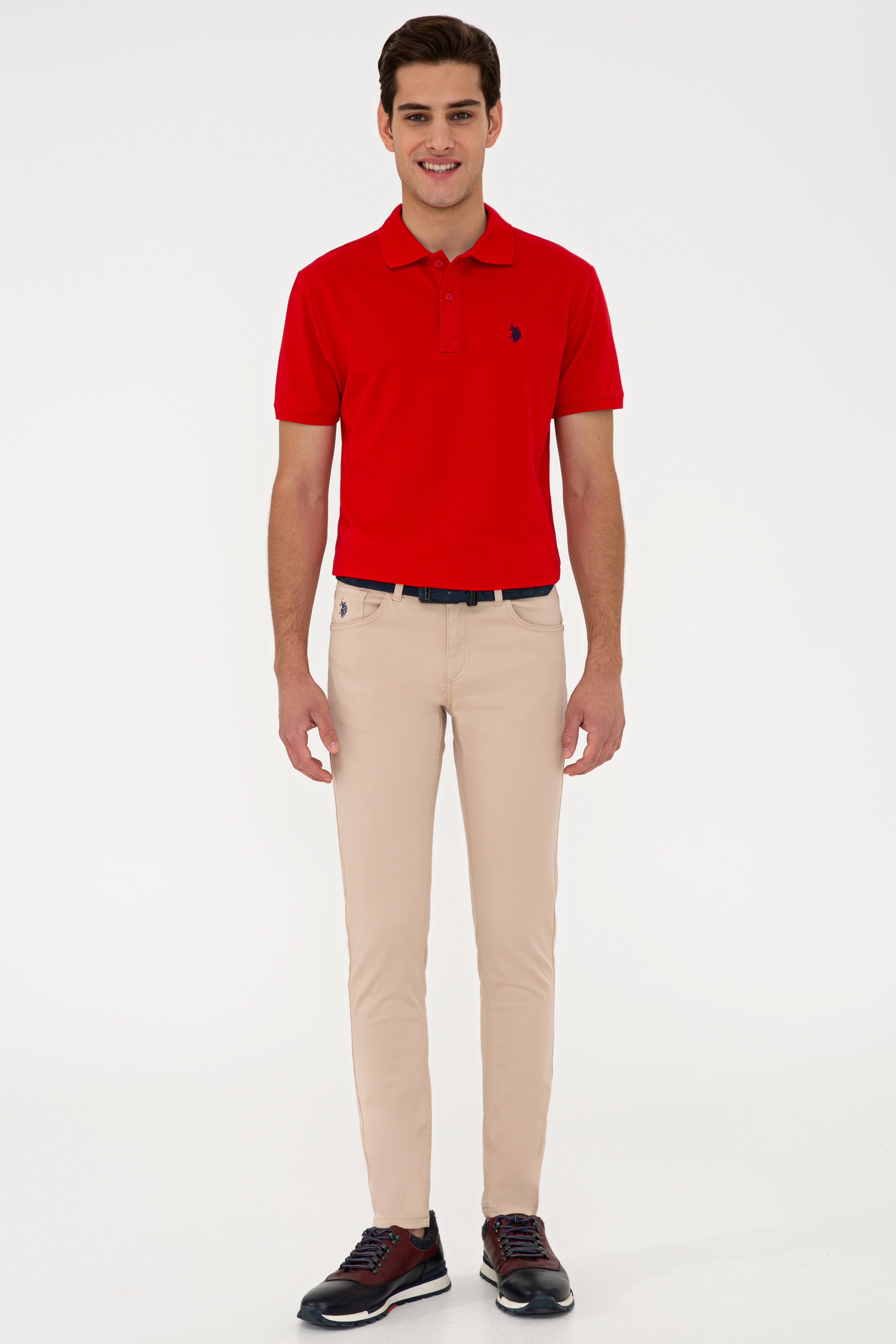 Erkek Kırmızı Basic Polo Yaka Tişört - Image 4