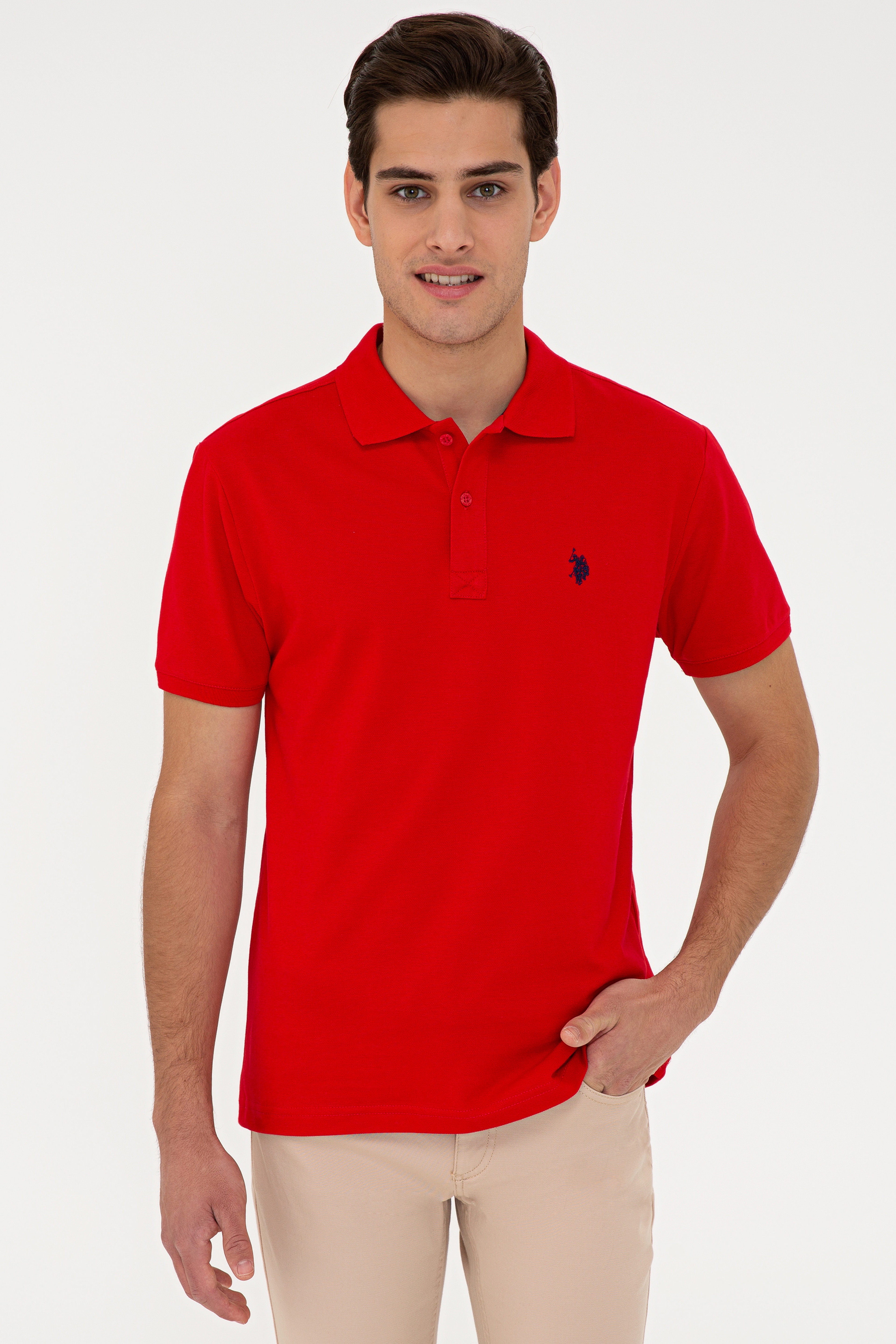Erkek Kırmızı Basic Polo Yaka Tişört - Image 1