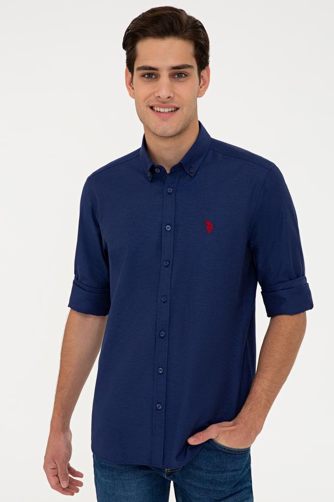 Erkek Düz Logo Lacivert Gömlek Basic