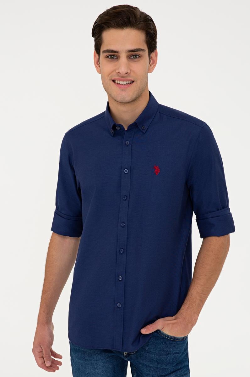 Erkek Düz Logo Lacivert Gömlek Basic