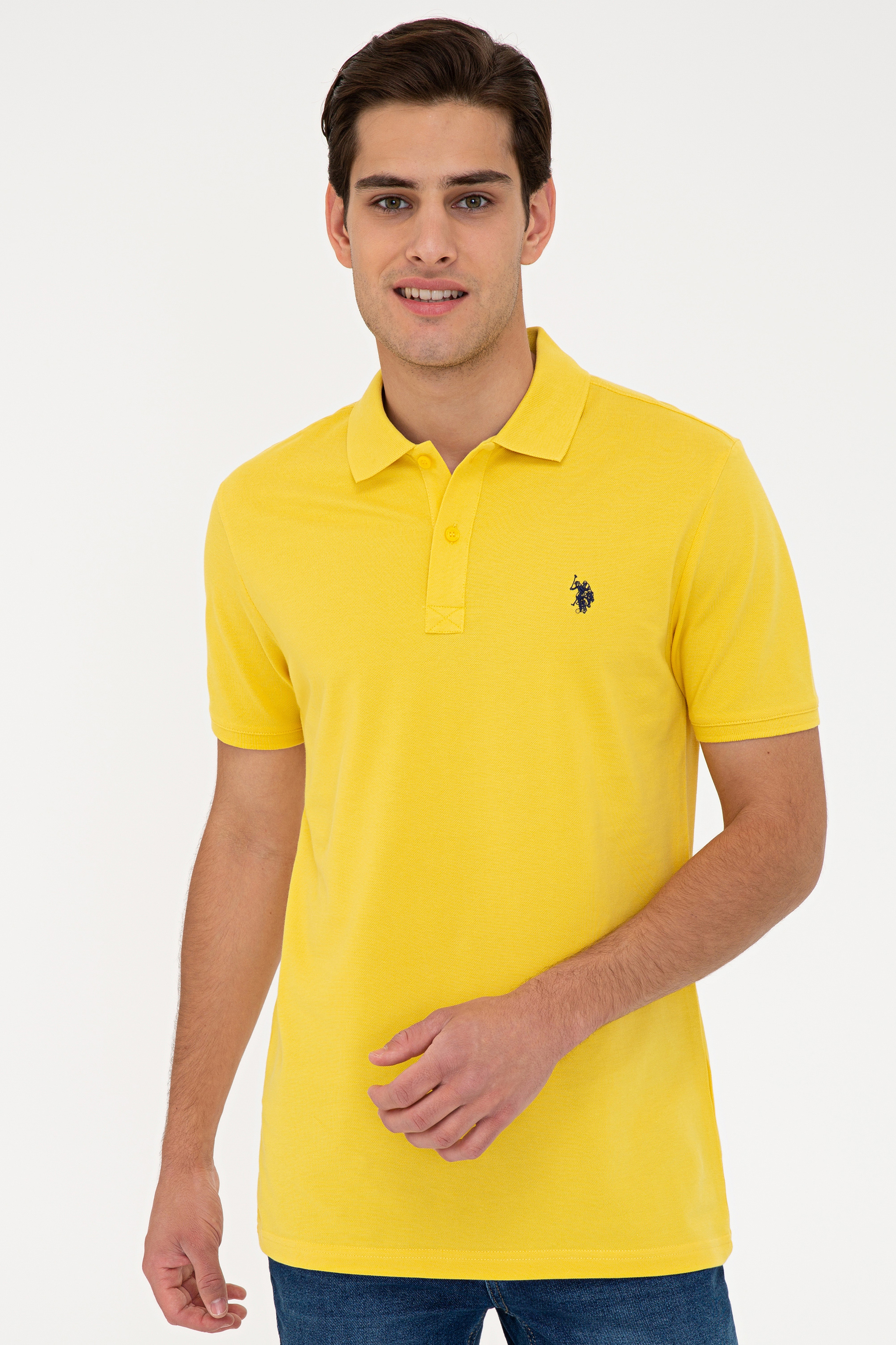Erkek Açık Sarı Basic Polo Yaka Tişört