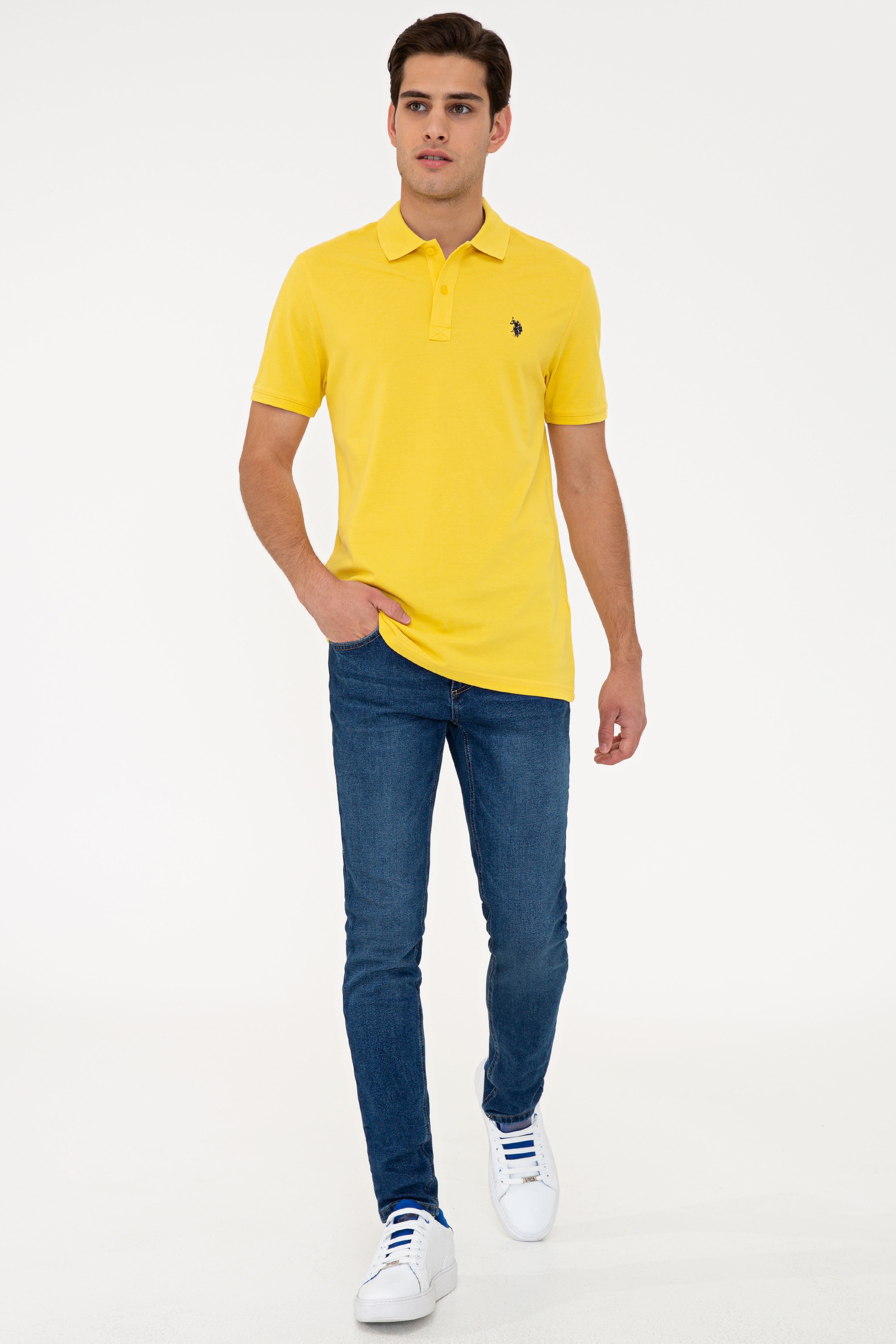 Erkek Açık Sarı Basic Polo Yaka Tişört