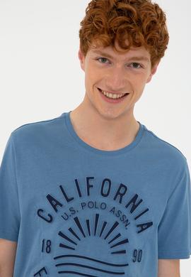 Erkek İndigo Bisiklet Yaka Tişört - 50219173041