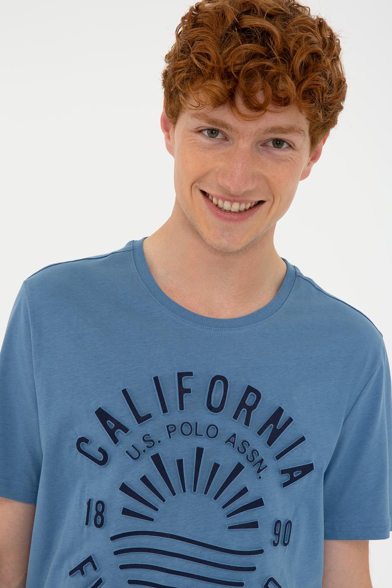 Erkek İndigo Bisiklet Yaka Tişört - 50219173041