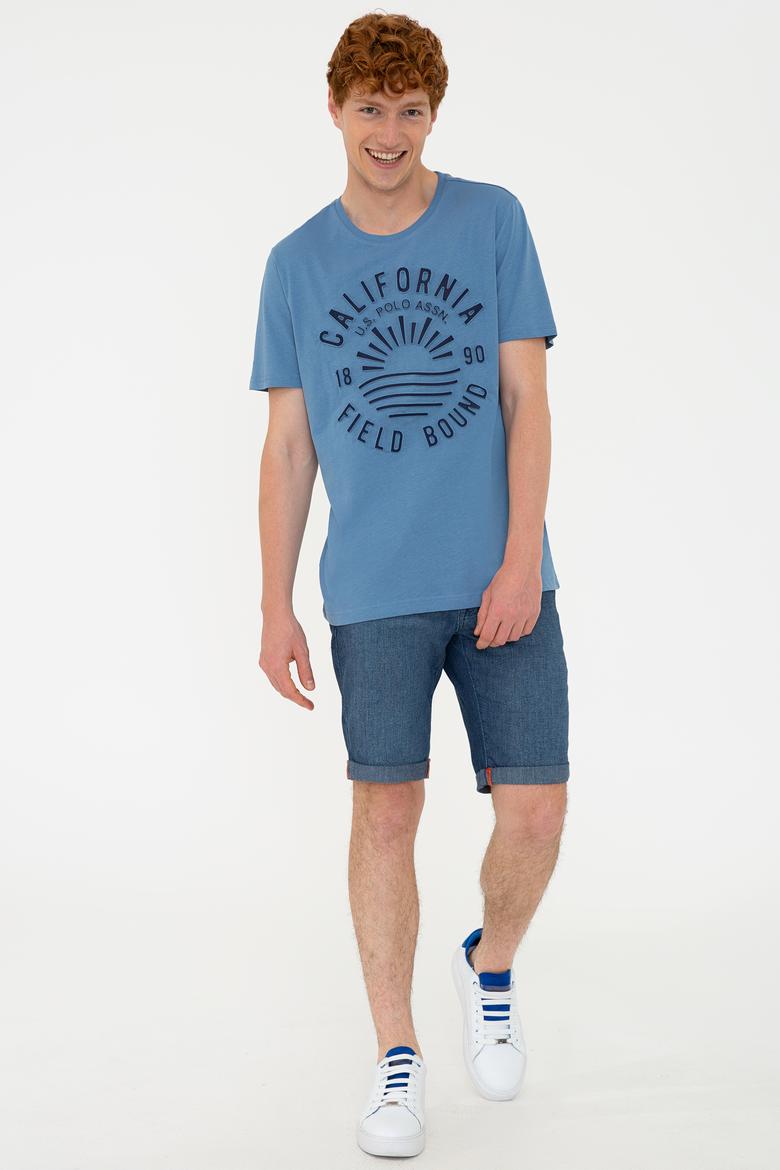 Erkek İndigo Bisiklet Yaka Tişört - 50219173041