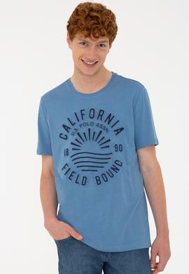 Erkek İndigo Bisiklet Yaka Tişört - 50219173041