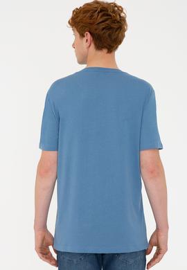 Erkek İndigo Bisiklet Yaka Tişört - 50219173041