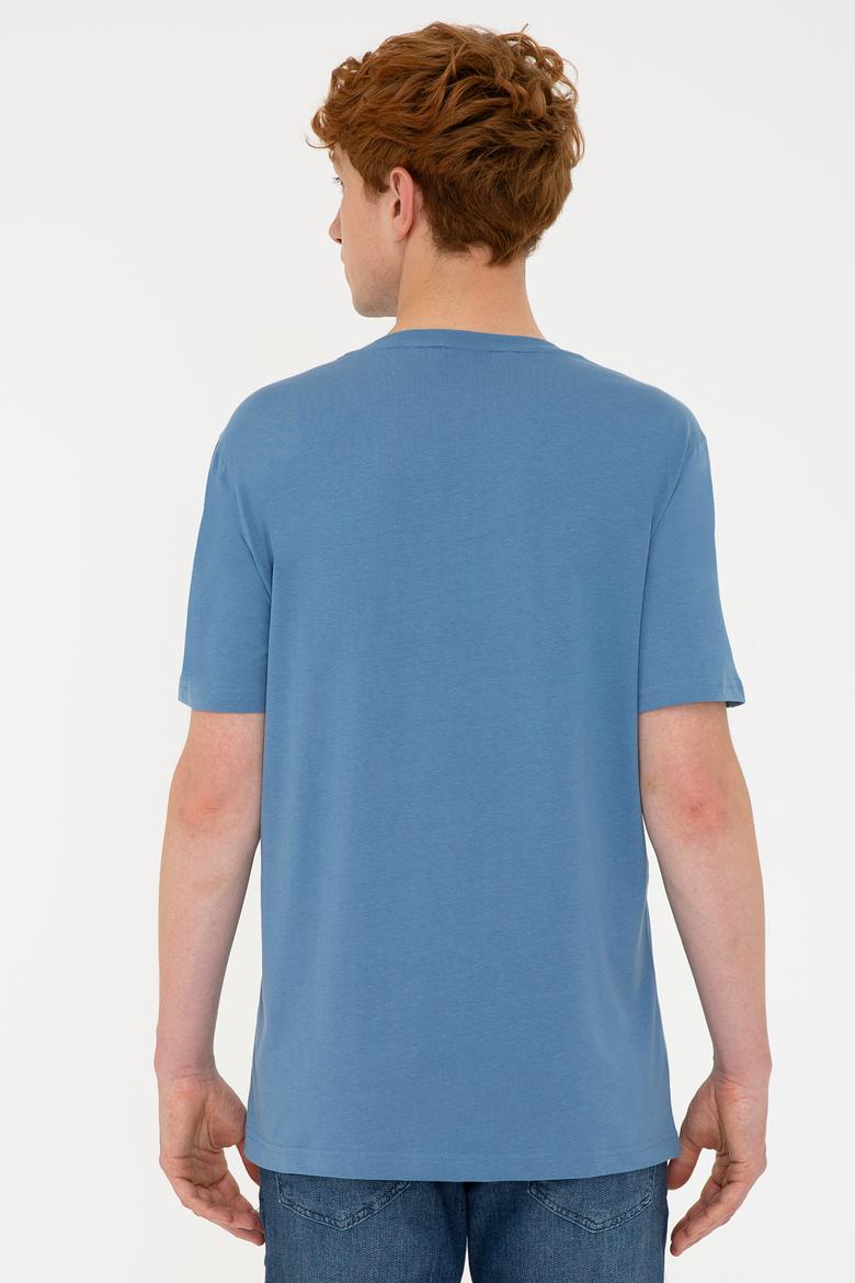 Erkek İndigo Bisiklet Yaka Tişört - 50219173041