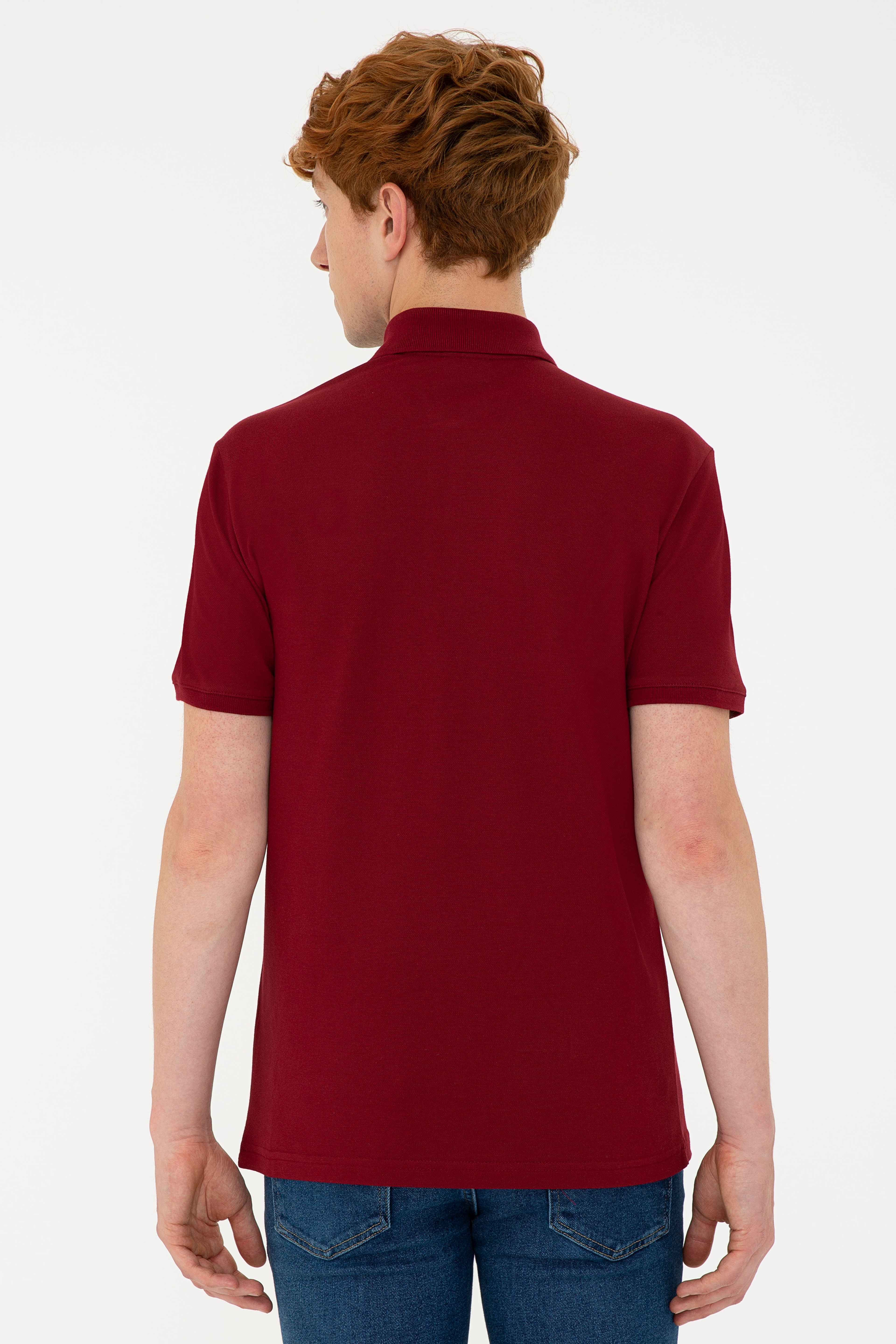 Erkek Plum Polo Yaka Basic T-Shirt - Image 3