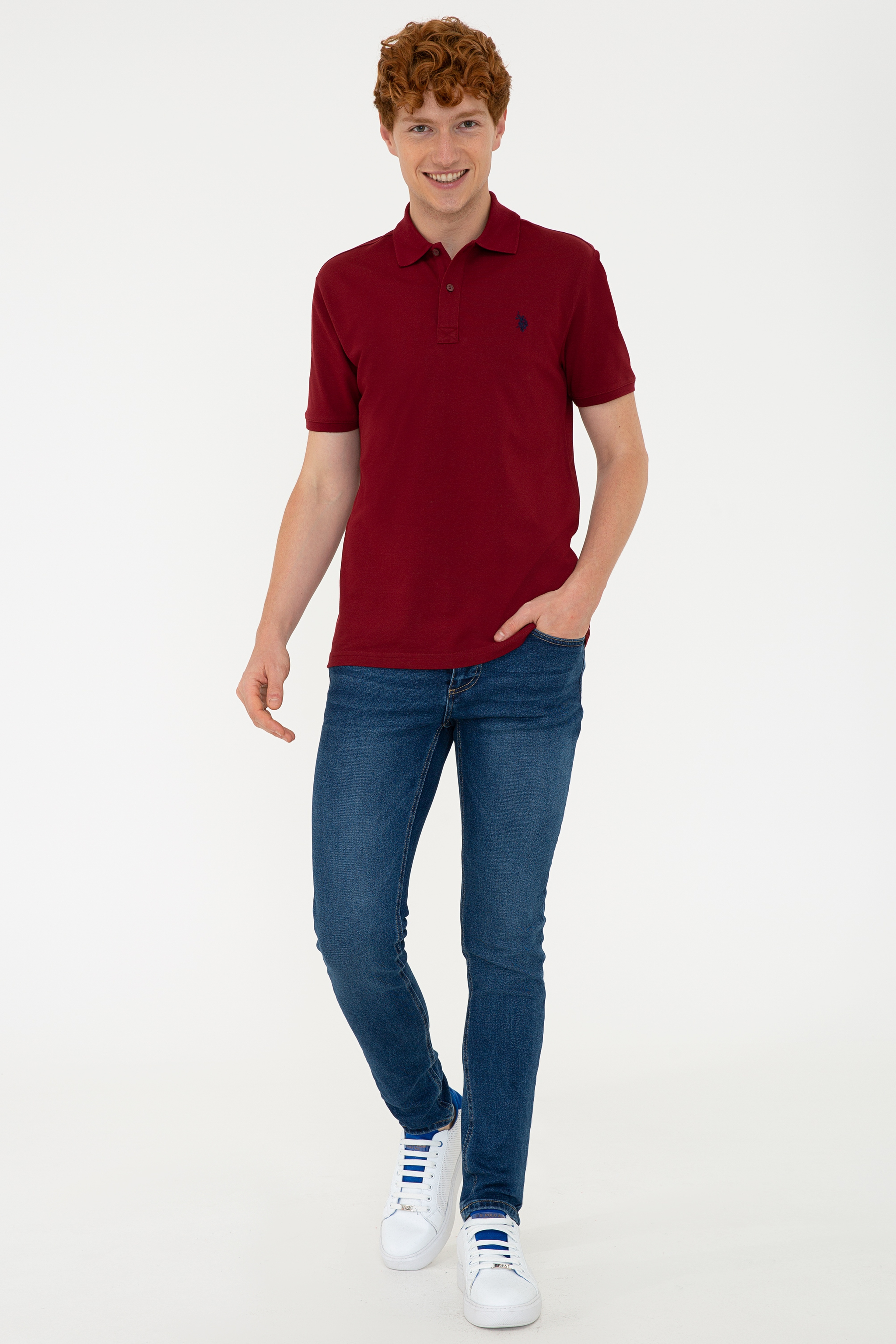 Erkek Plum Polo Yaka Basic T-Shirt