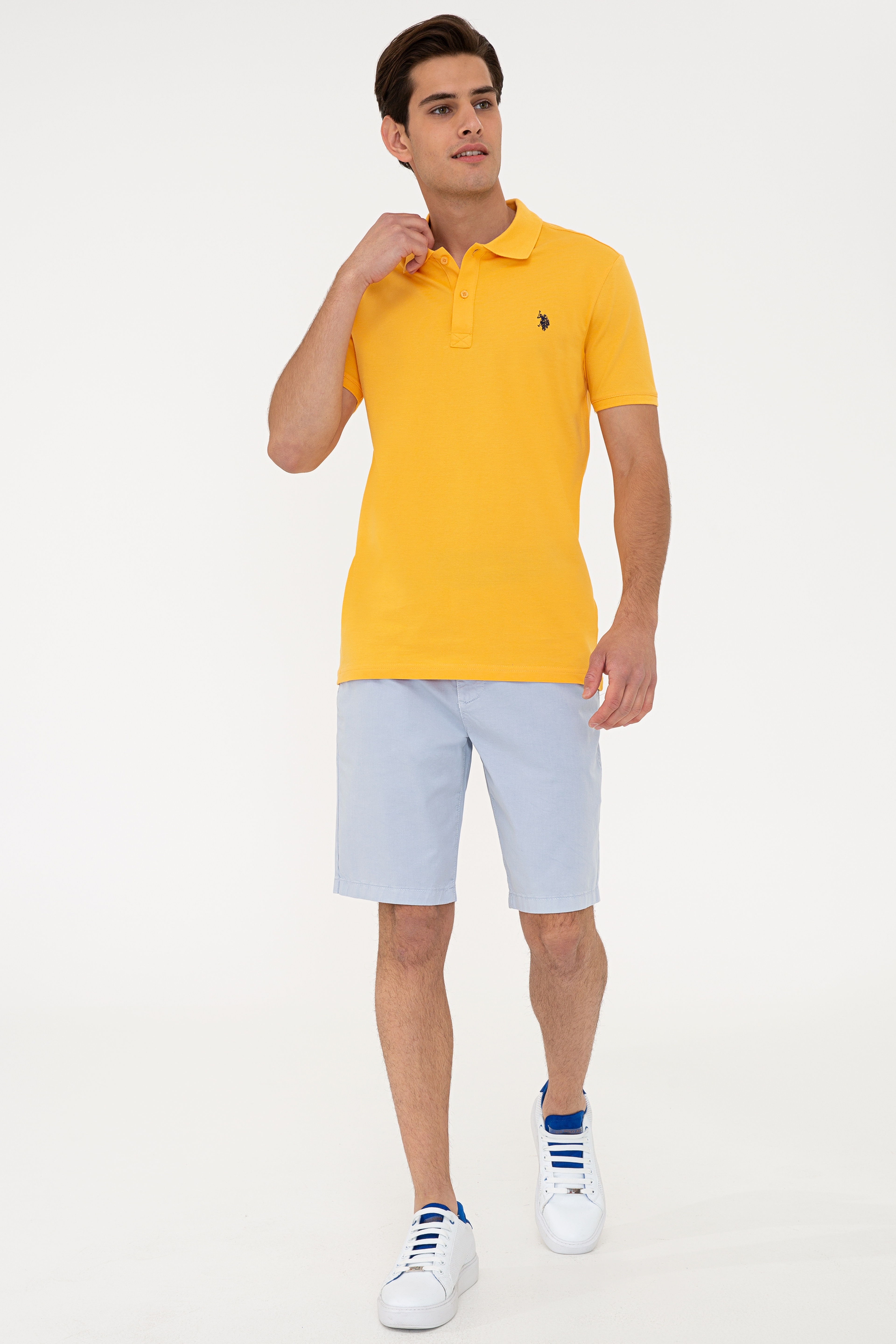 Erkek Sarı Basic Polo Yaka Tişört - Image 4