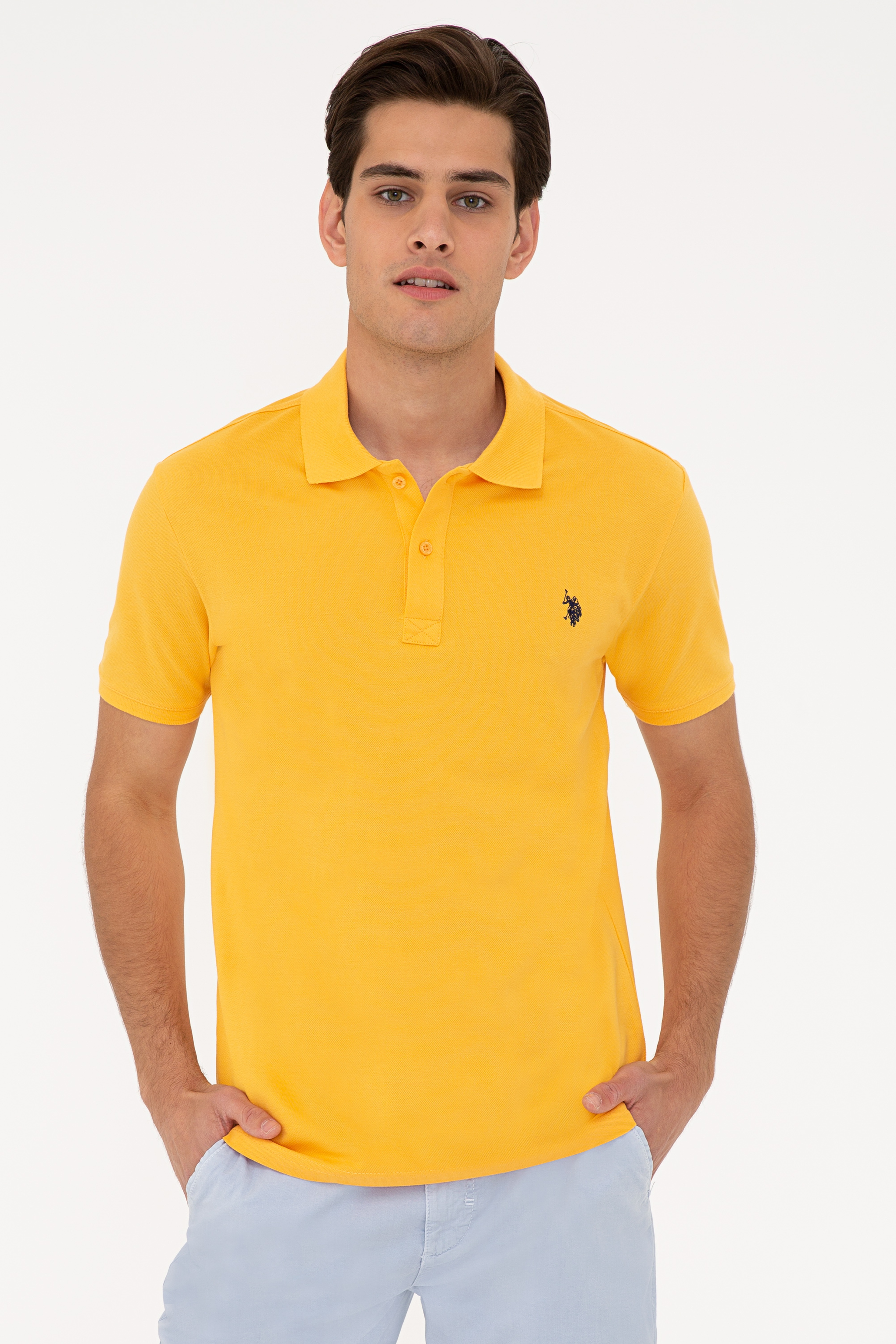 Erkek Sarı Basic Polo Yaka Tişört - Image 1