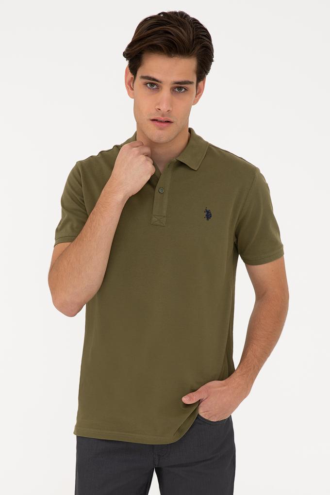 Erkek Koyu Haki Polo Yaka Basic T-Shirt