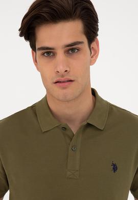Erkek Koyu Haki Polo Yaka Basic T-Shirt - 50232303352