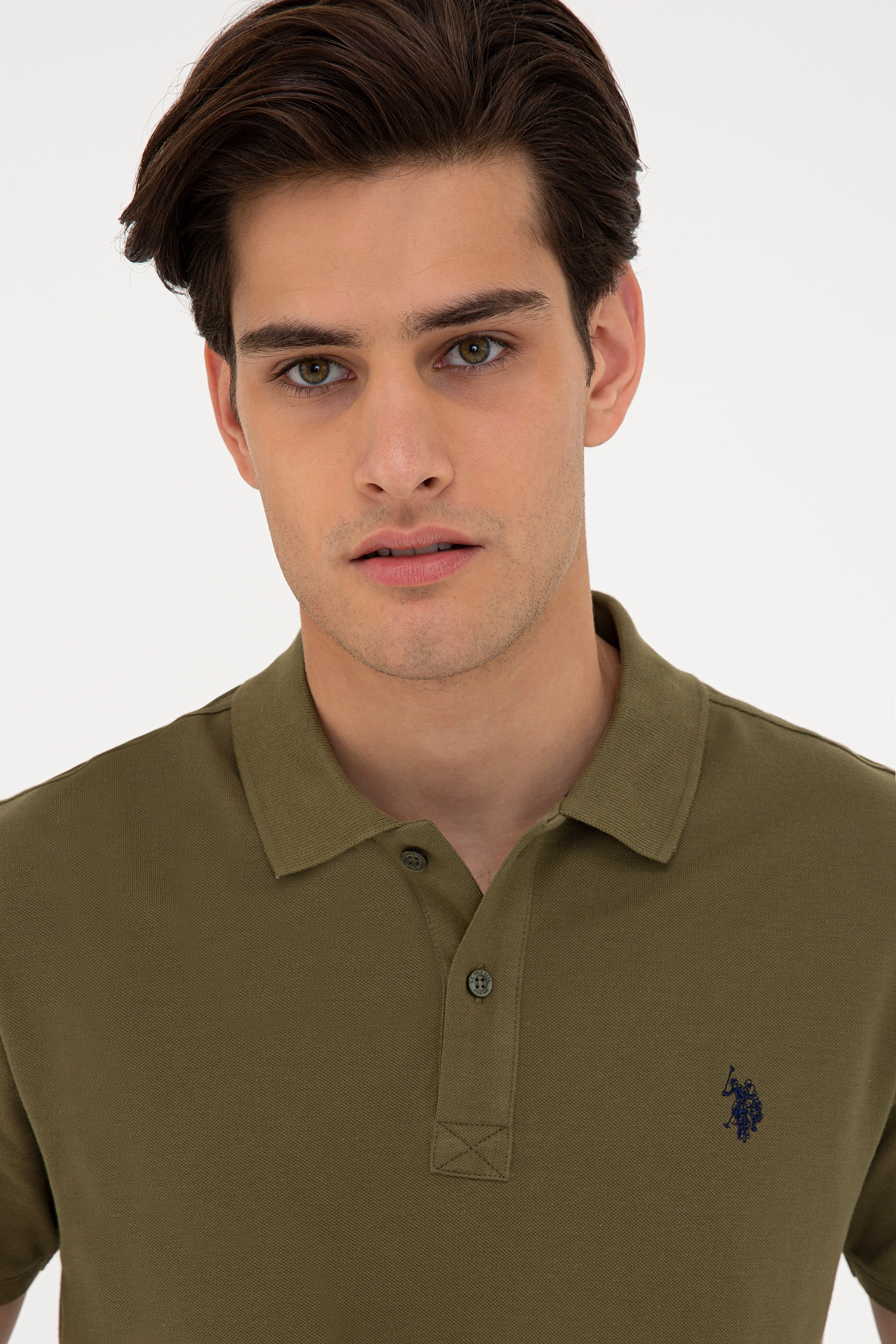 Erkek Koyu Haki Polo Yaka Basic T-Shirt - Image 2