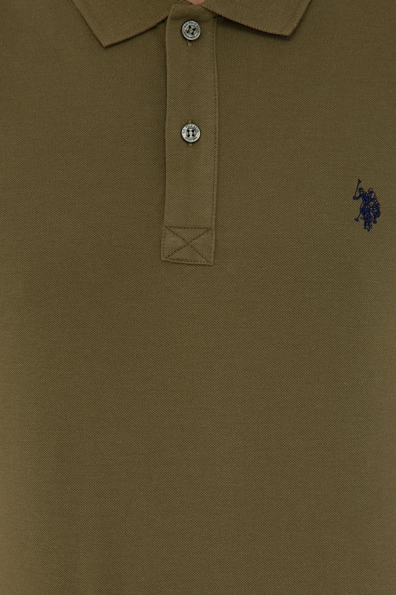 Erkek Koyu Haki Polo Yaka Basic T-Shirt - 50232303352