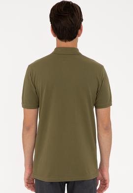 Erkek Koyu Haki Polo Yaka Basic T-Shirt - 50232303352