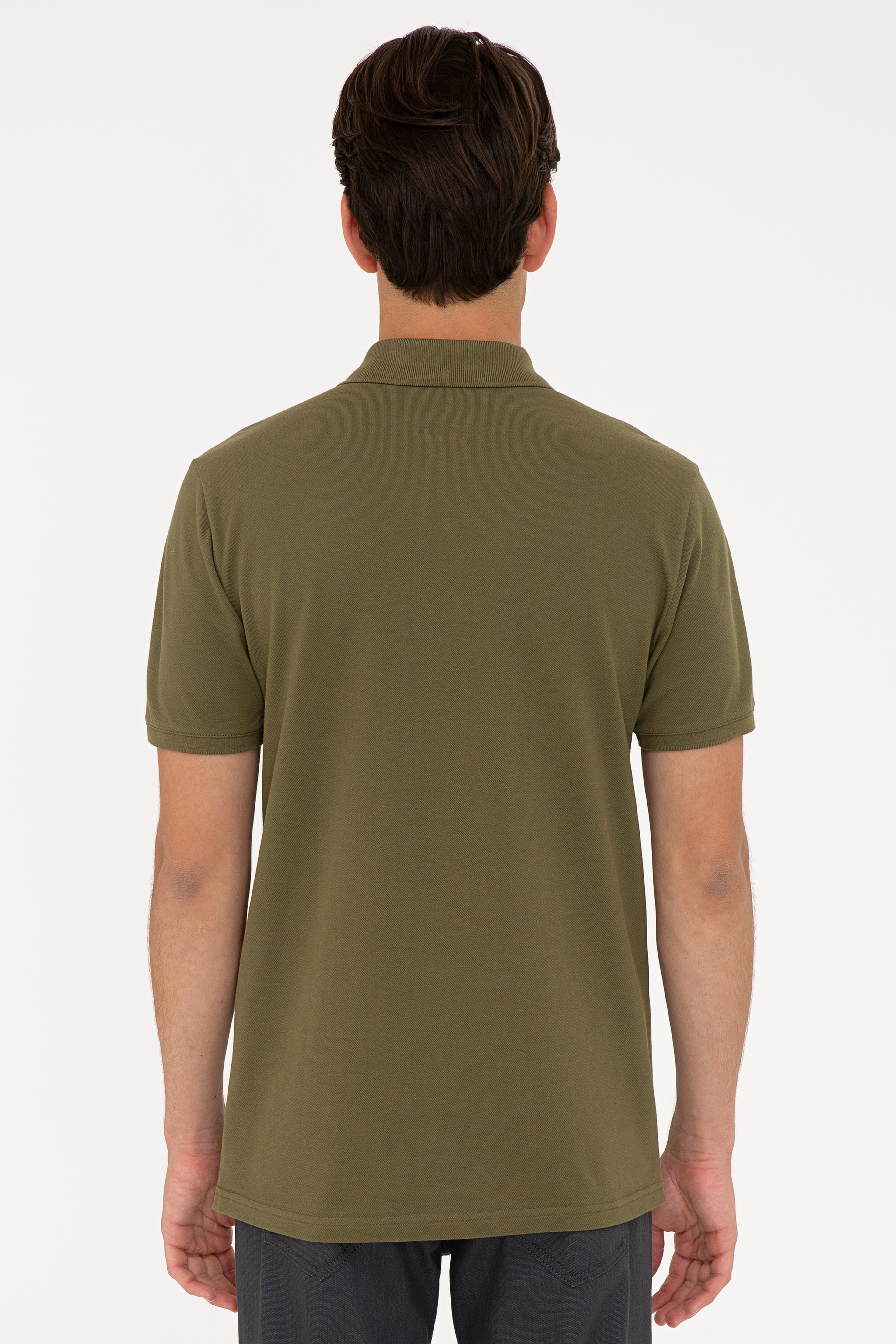 Erkek Koyu Haki Polo Yaka Basic T-Shirt