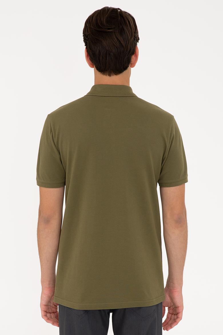 Erkek Koyu Haki Polo Yaka Basic T-Shirt - 50232303352