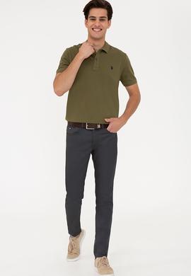 Erkek Koyu Haki Polo Yaka Basic T-Shirt - 50232303352