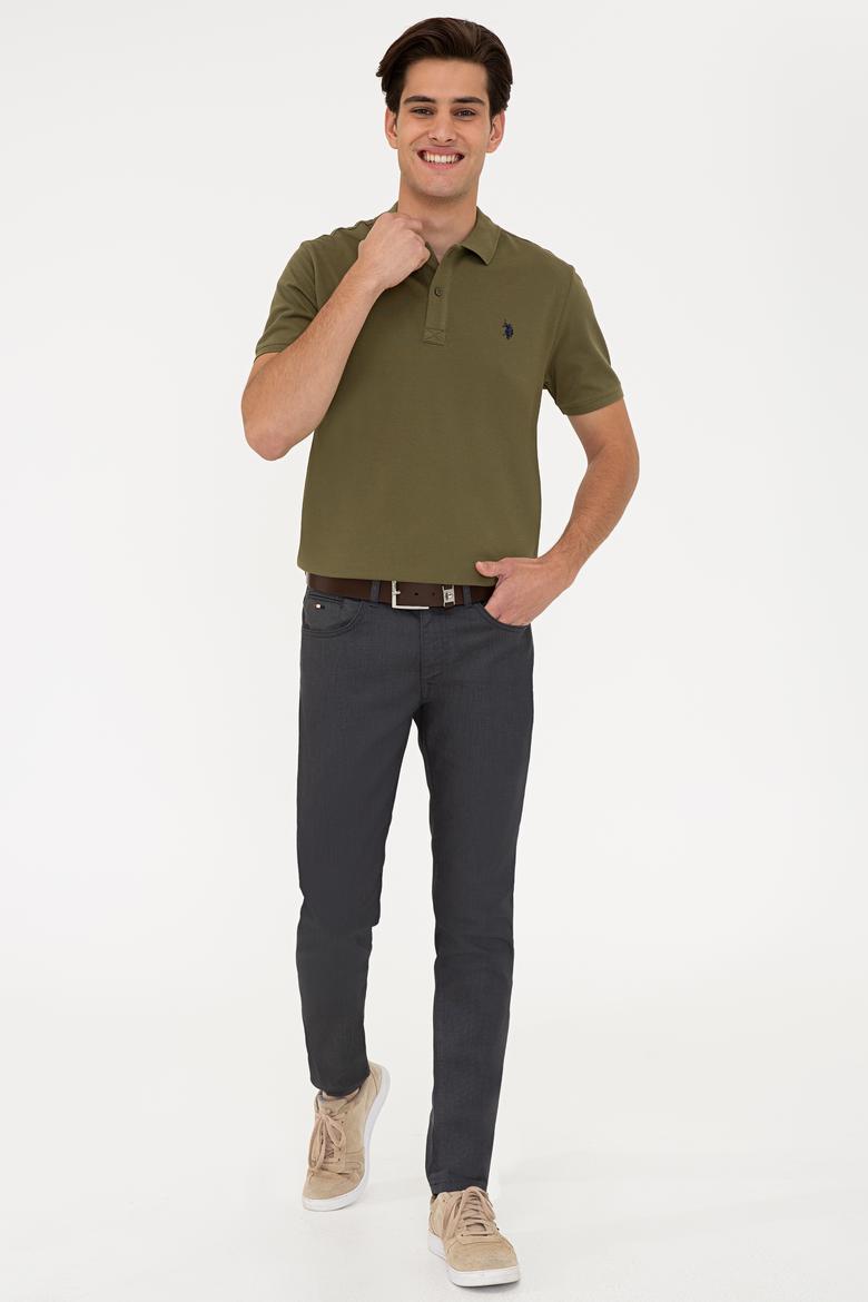 Erkek Koyu Haki Polo Yaka Basic T-Shirt - 50232303352